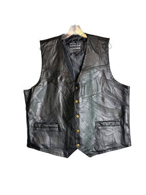 Italian Stone Design Genuine Leather Patchwork Vest XXL Black Biker Motorcycle 2